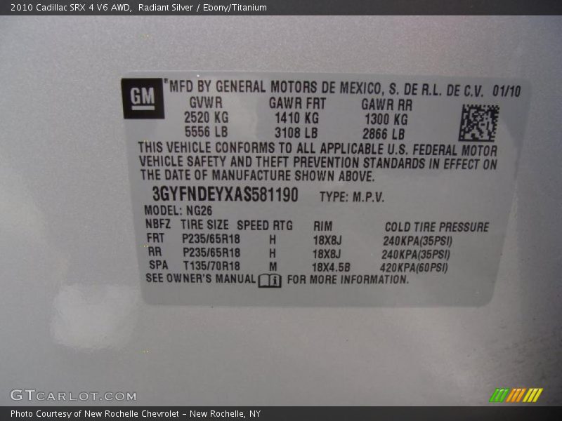 Radiant Silver / Ebony/Titanium 2010 Cadillac SRX 4 V6 AWD