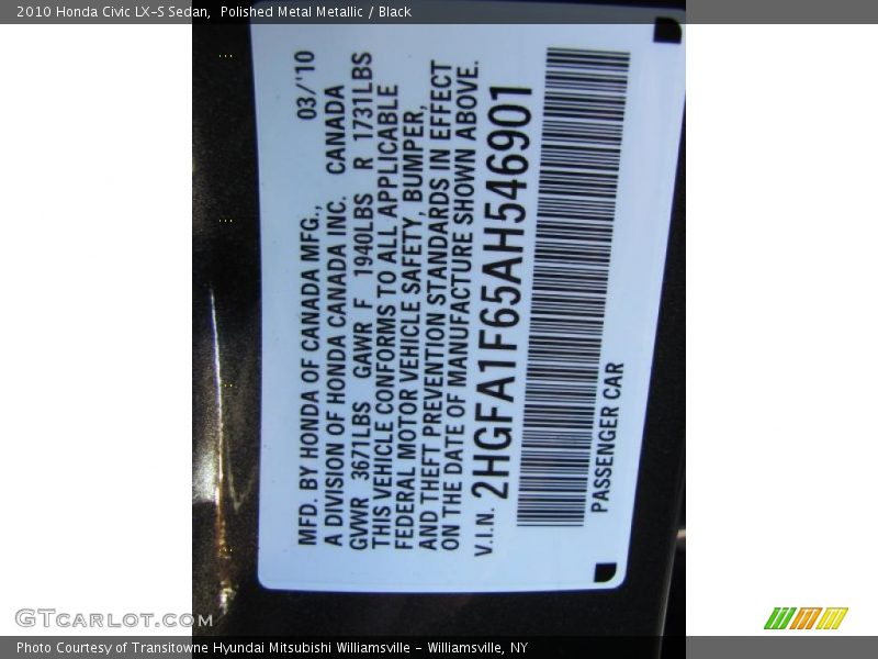 Polished Metal Metallic / Black 2010 Honda Civic LX-S Sedan