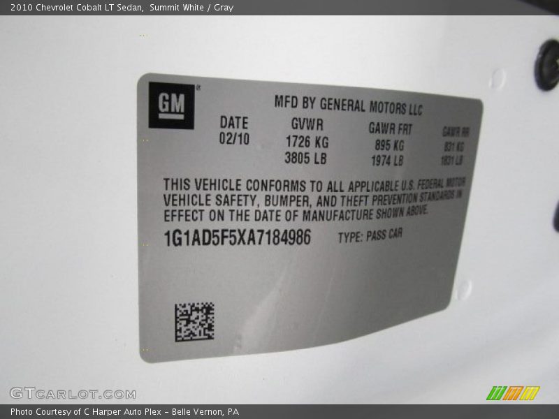 Summit White / Gray 2010 Chevrolet Cobalt LT Sedan