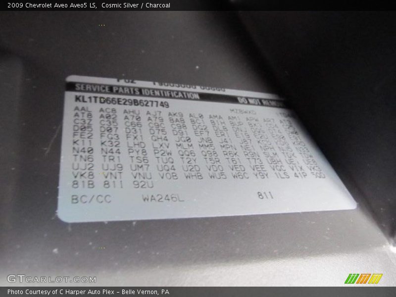 Info Tag of 2009 Aveo Aveo5 LS