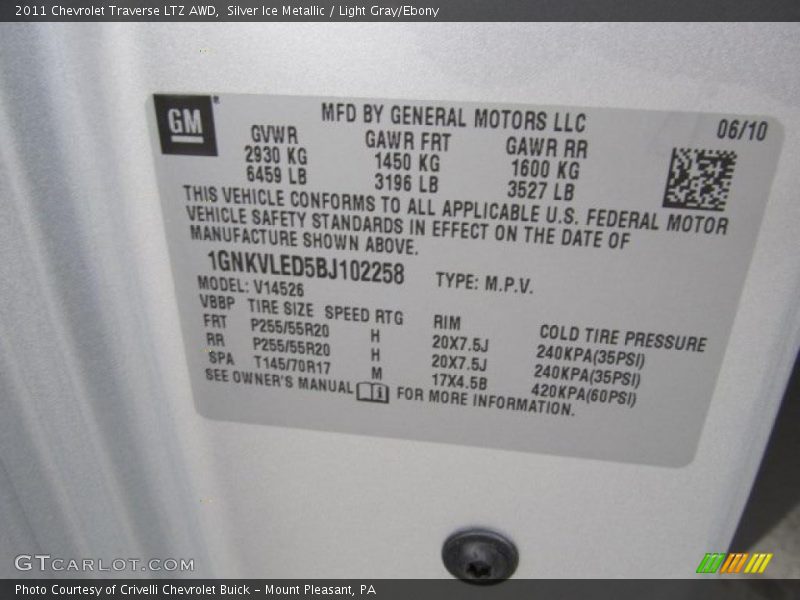 Silver Ice Metallic / Light Gray/Ebony 2011 Chevrolet Traverse LTZ AWD