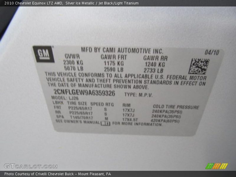 Silver Ice Metallic / Jet Black/Light Titanium 2010 Chevrolet Equinox LTZ AWD