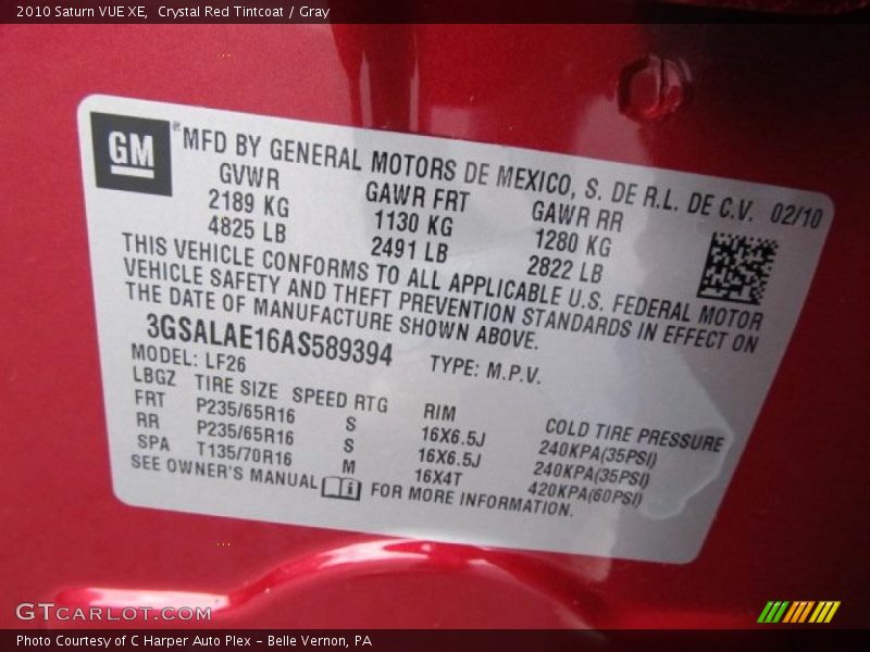 Crystal Red Tintcoat / Gray 2010 Saturn VUE XE