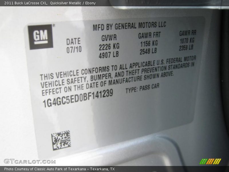 Quicksilver Metallic / Ebony 2011 Buick LaCrosse CXL