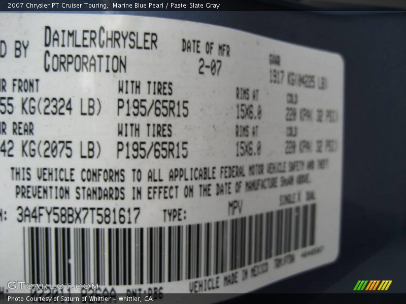 Marine Blue Pearl / Pastel Slate Gray 2007 Chrysler PT Cruiser Touring