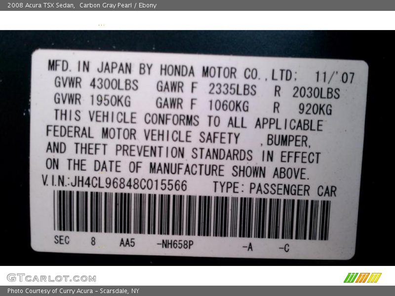 Carbon Gray Pearl / Ebony 2008 Acura TSX Sedan