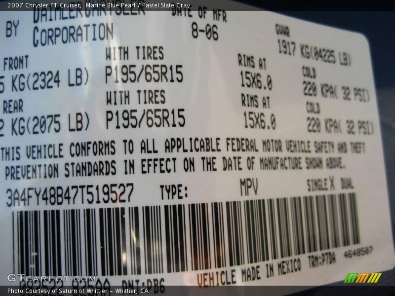 Marine Blue Pearl / Pastel Slate Gray 2007 Chrysler PT Cruiser