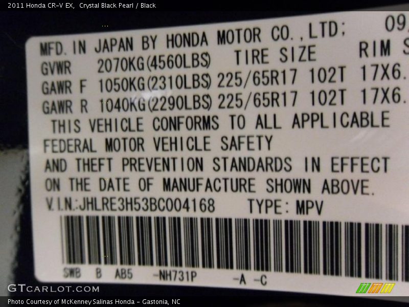Crystal Black Pearl / Black 2011 Honda CR-V EX