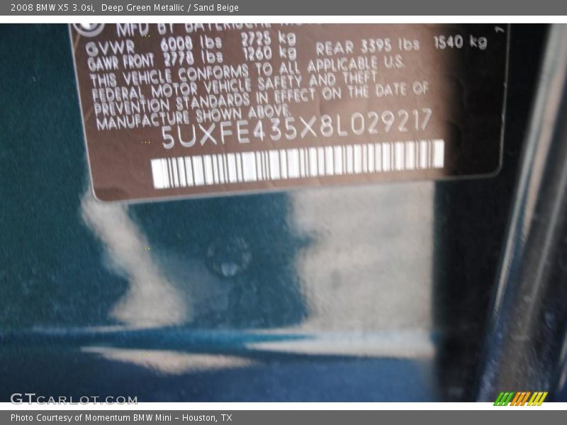 Deep Green Metallic / Sand Beige 2008 BMW X5 3.0si