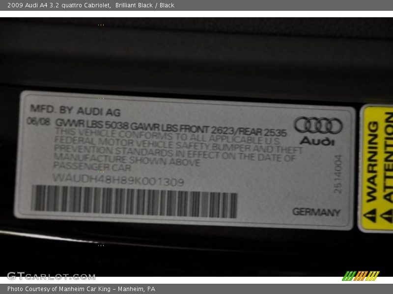 Brilliant Black / Black 2009 Audi A4 3.2 quattro Cabriolet