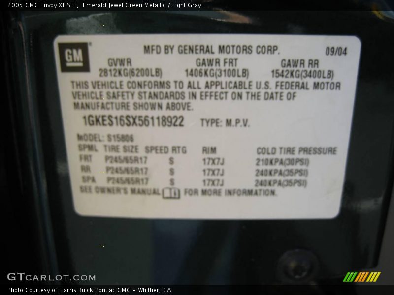 Emerald Jewel Green Metallic / Light Gray 2005 GMC Envoy XL SLE