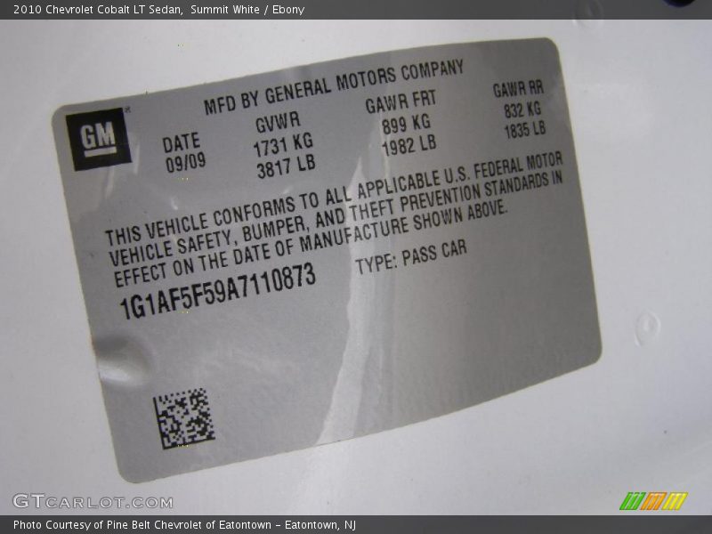 Summit White / Ebony 2010 Chevrolet Cobalt LT Sedan