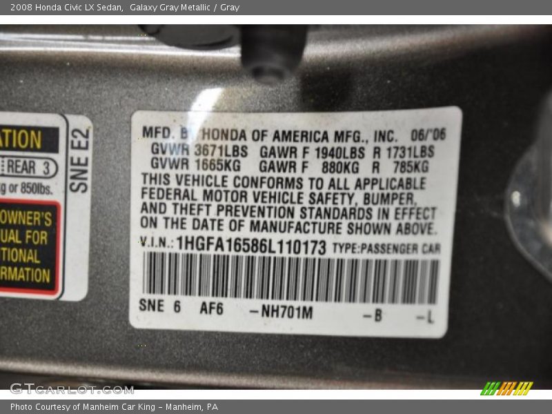 Galaxy Gray Metallic / Gray 2008 Honda Civic LX Sedan