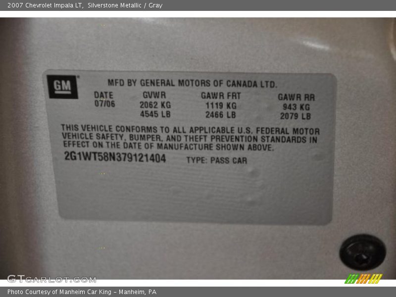 Silverstone Metallic / Gray 2007 Chevrolet Impala LT