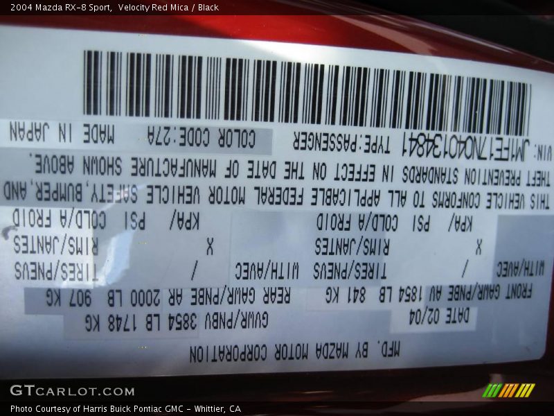 Velocity Red Mica / Black 2004 Mazda RX-8 Sport