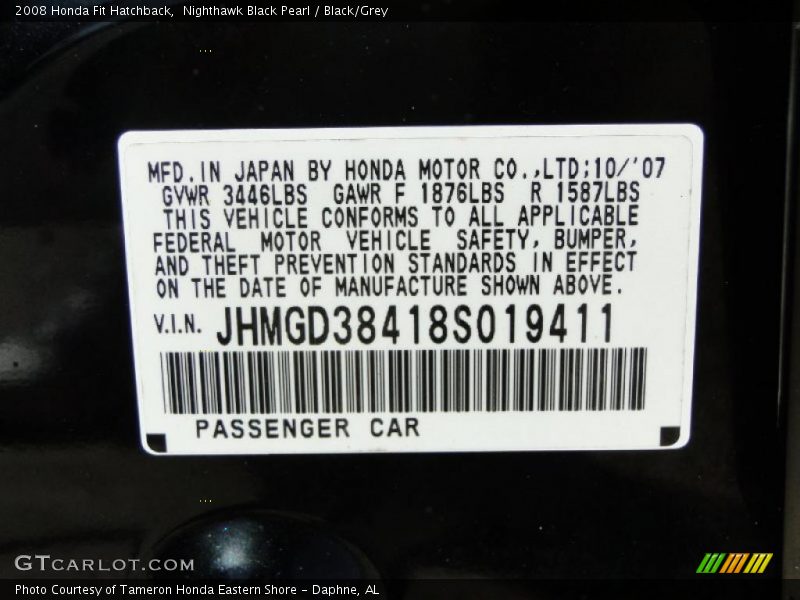 Nighthawk Black Pearl / Black/Grey 2008 Honda Fit Hatchback