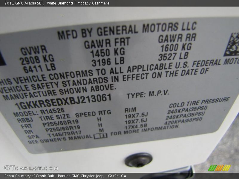 White Diamond Tintcoat / Cashmere 2011 GMC Acadia SLT