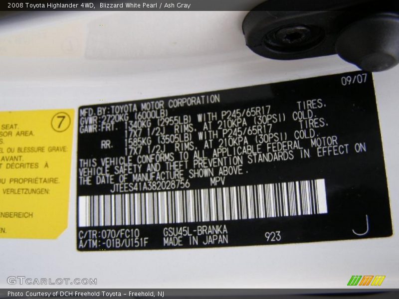 Blizzard White Pearl / Ash Gray 2008 Toyota Highlander 4WD