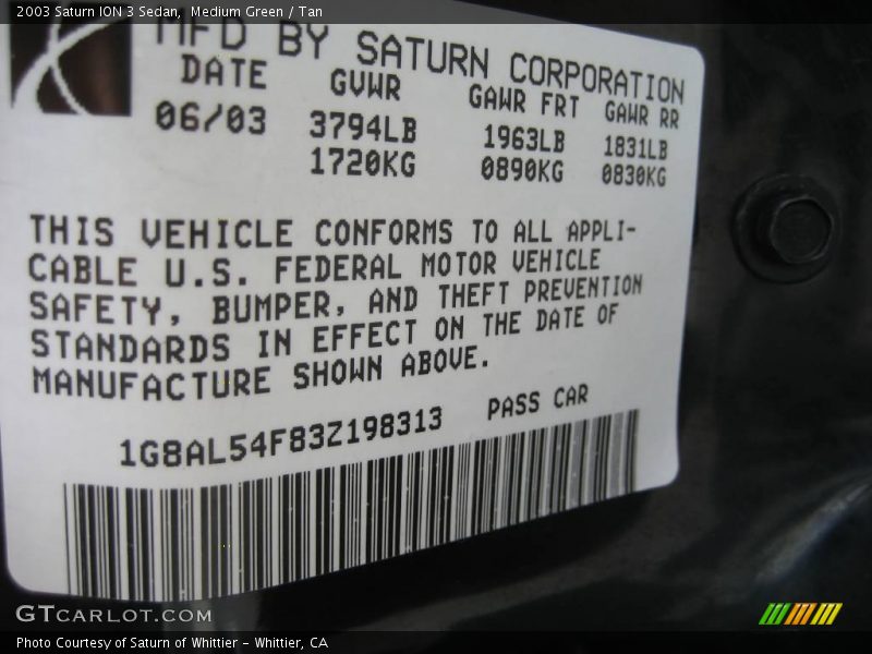 Medium Green / Tan 2003 Saturn ION 3 Sedan