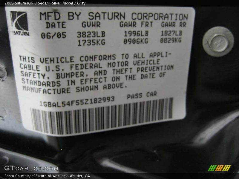 Silver Nickel / Gray 2005 Saturn ION 3 Sedan