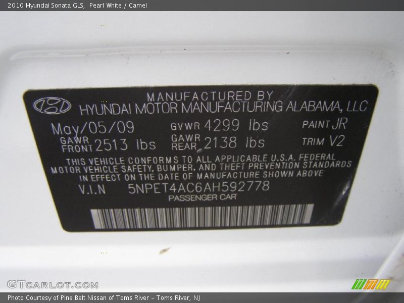Pearl White / Camel 2010 Hyundai Sonata GLS
