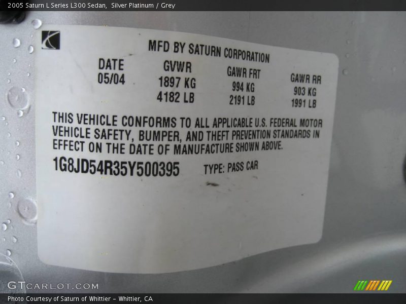 Silver Platinum / Grey 2005 Saturn L Series L300 Sedan