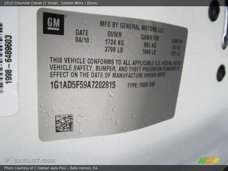 Summit White / Ebony 2010 Chevrolet Cobalt LT Sedan
