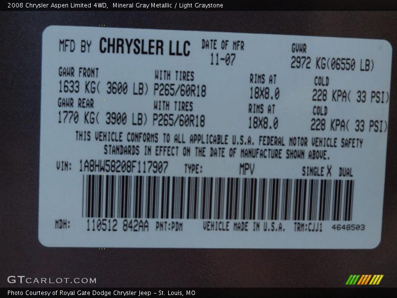 Mineral Gray Metallic / Light Graystone 2008 Chrysler Aspen Limited 4WD