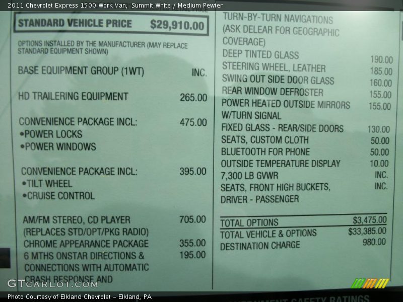  2011 Express 1500 Work Van Window Sticker