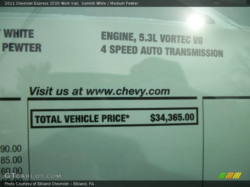  2011 Express 1500 Work Van Window Sticker