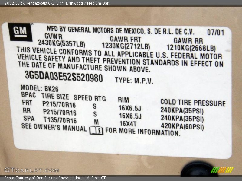 Light Driftwood / Medium Oak 2002 Buick Rendezvous CX