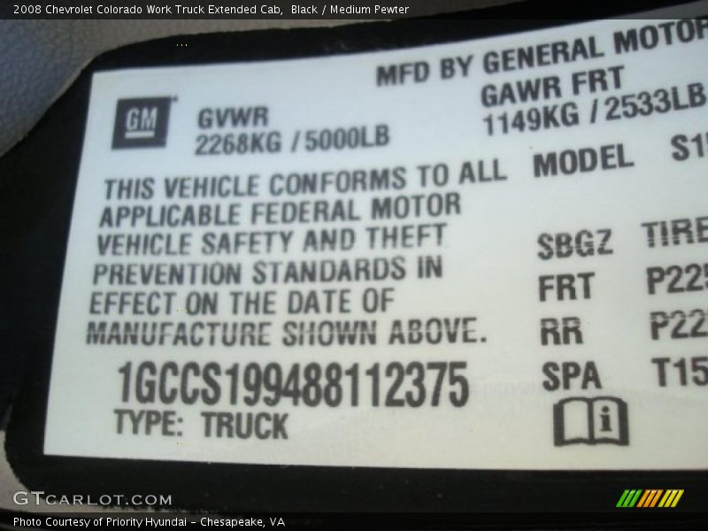 Black / Medium Pewter 2008 Chevrolet Colorado Work Truck Extended Cab