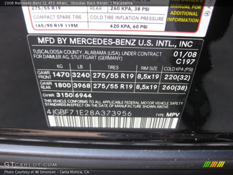 Obsidian Black Metallic / Macadamia 2008 Mercedes-Benz GL 450 4Matic