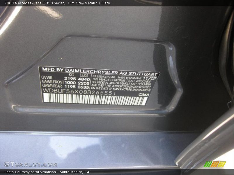 2008 E 350 Sedan Flint Grey Metallic Color Code 368