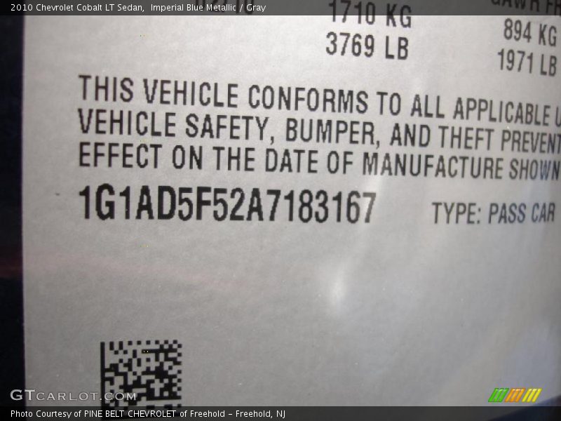 Imperial Blue Metallic / Gray 2010 Chevrolet Cobalt LT Sedan