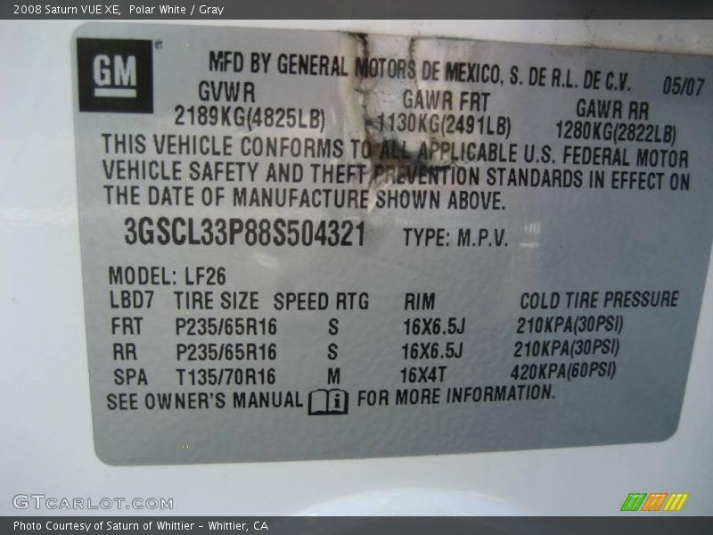 Polar White / Gray 2008 Saturn VUE XE