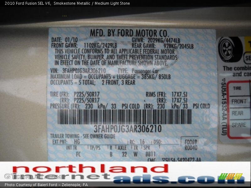 Smokestone Metallic / Medium Light Stone 2010 Ford Fusion SEL V6
