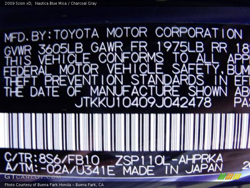 2009 xD  Nautica Blue Mica Color Code 8S6