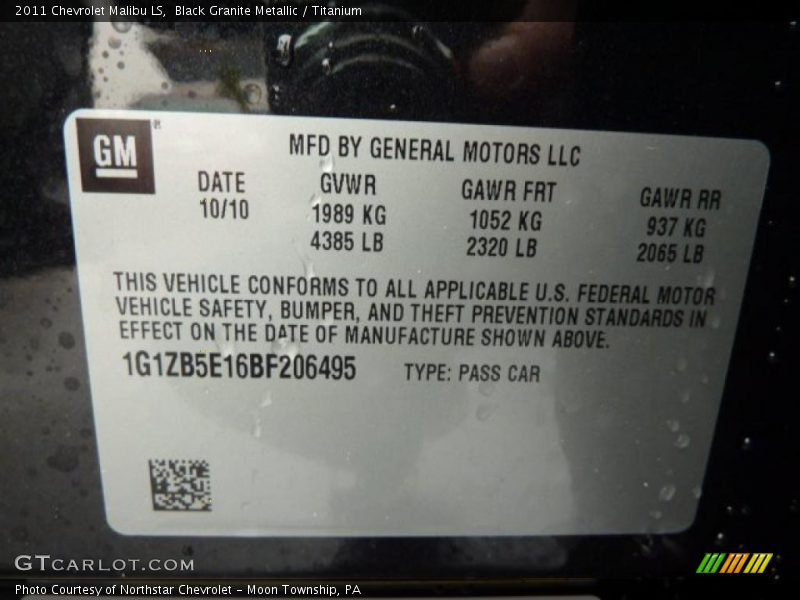 Black Granite Metallic / Titanium 2011 Chevrolet Malibu LS