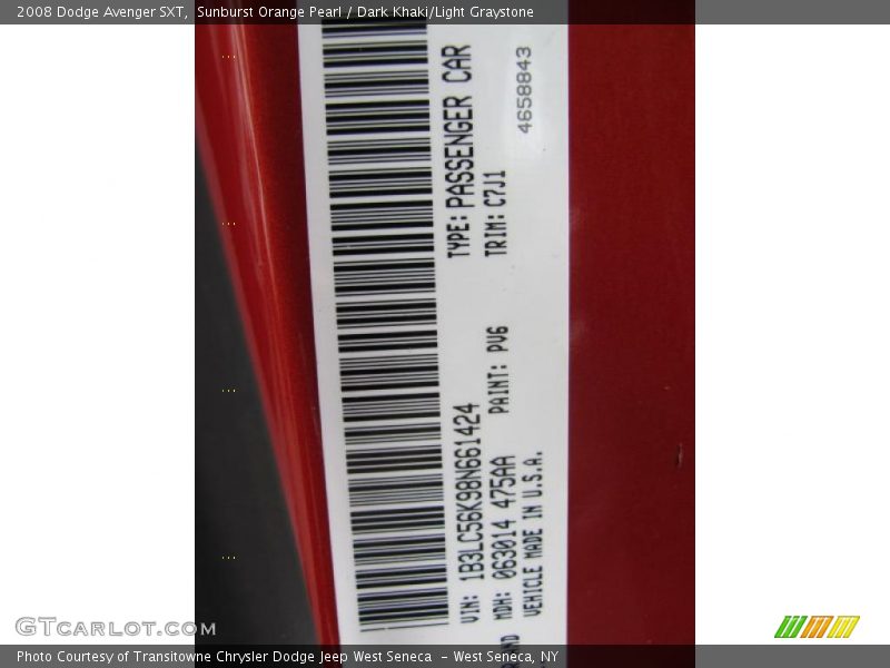 Sunburst Orange Pearl / Dark Khaki/Light Graystone 2008 Dodge Avenger SXT