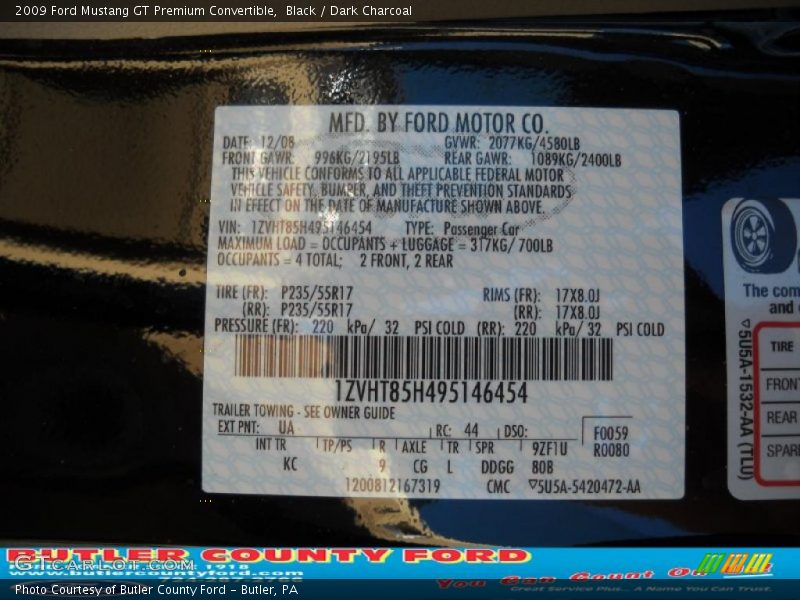Black / Dark Charcoal 2009 Ford Mustang GT Premium Convertible