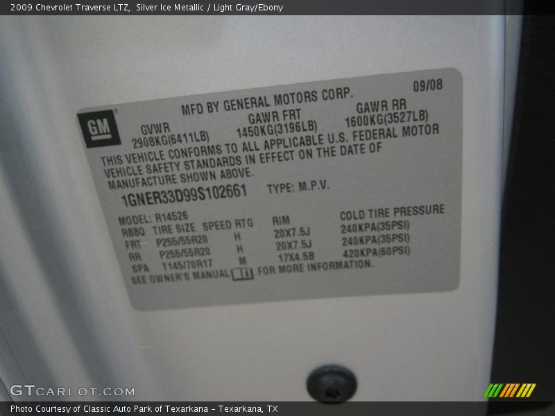 Info Tag of 2009 Traverse LTZ