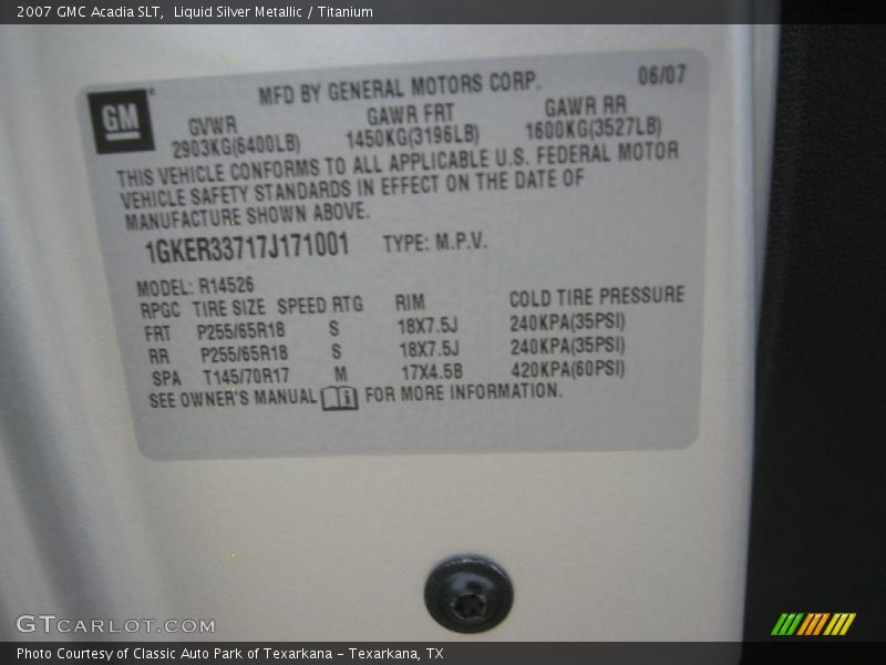 Liquid Silver Metallic / Titanium 2007 GMC Acadia SLT