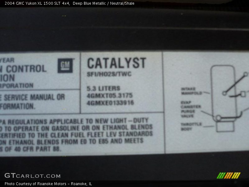 Info Tag of 2004 Yukon XL 1500 SLT 4x4