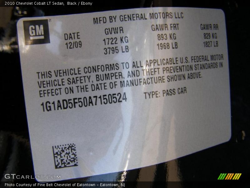 Black / Ebony 2010 Chevrolet Cobalt LT Sedan