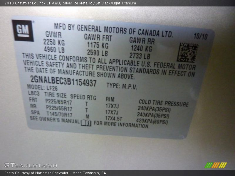 Silver Ice Metallic / Jet Black/Light Titanium 2010 Chevrolet Equinox LT AWD