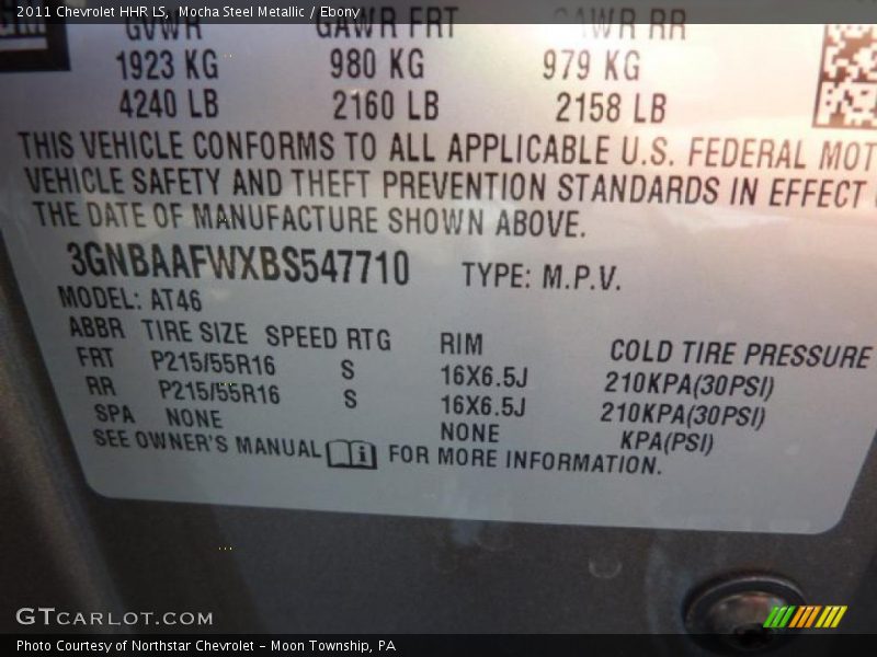 Info Tag of 2011 HHR LS