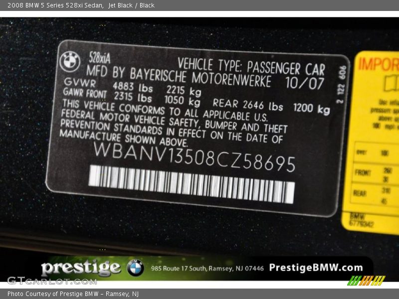 Jet Black / Black 2008 BMW 5 Series 528xi Sedan