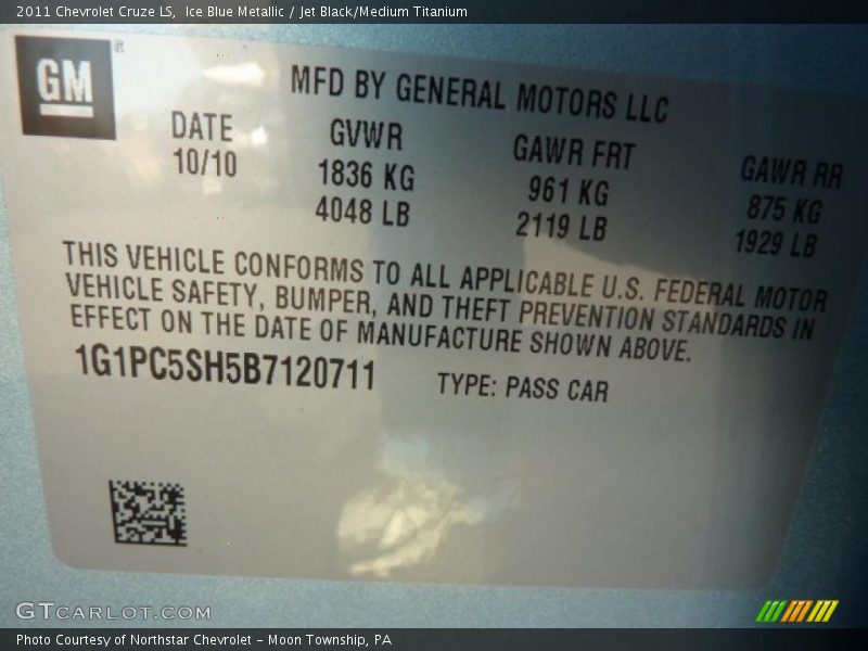 Info Tag of 2011 Cruze LS