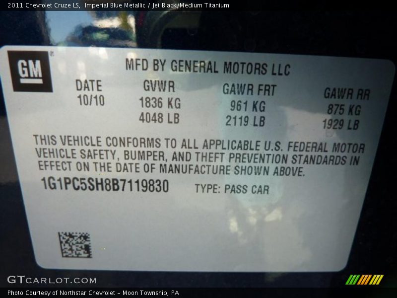 Imperial Blue Metallic / Jet Black/Medium Titanium 2011 Chevrolet Cruze LS